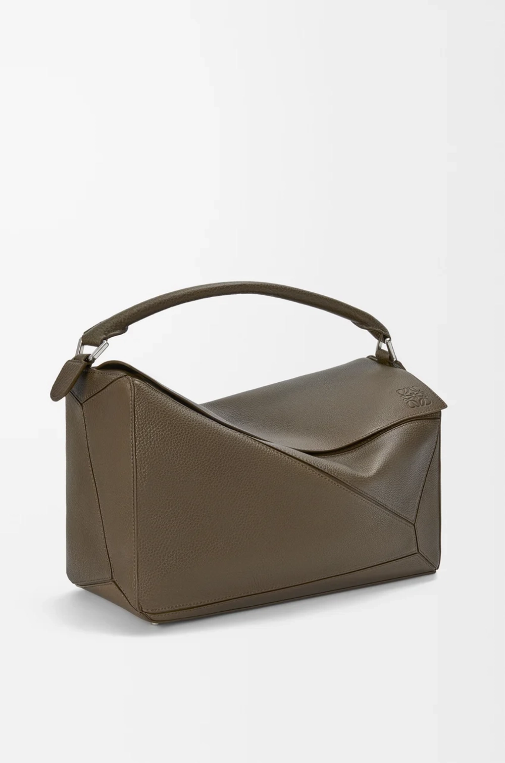 Loewe Большая сумка Puzzle мягкой зернистой телячьей кожи, зелено-коричневый