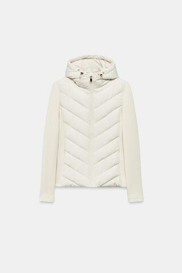ZARA КОМБИНИРОВАННЫЙ ПУХОВИК С КАПЮШОНОМ, ЭКРЮ
