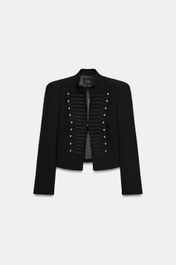 ZARA ПРИТАЛЕННЫЙ БЛЕЙЗЕР С ПОДПЛЕЧНИКАМИ, ЧЕРНЫЙ