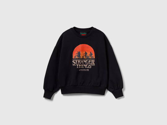 Benetton Толстовка из 100% хлопка c принтом «Stranger Things», черный