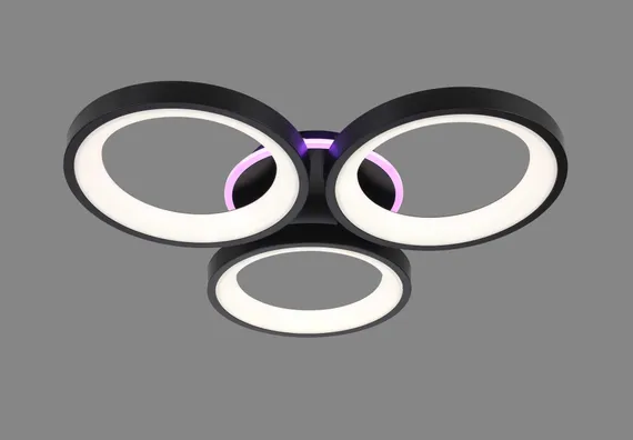 Люстра потолочная светодиодная Rilon A901/3 BK+RGB, 136 Вт, чёрная