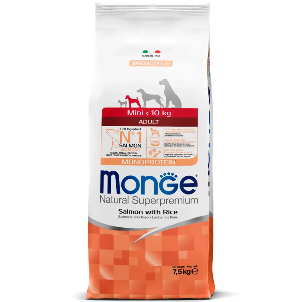 Сухой корм Monge Dog Speciality Line Monoprotein Mini для взрослых собак мелких пород, из лосося с рисом