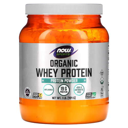 NOW Foods, Sports, органический сывороточный белок, нейтральный, без вкуса, 454 г (1 фунт)