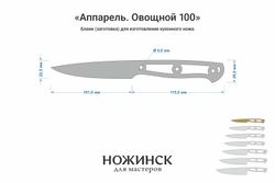 Заготовка для ножа, сталь VG-10 2,8мм. Модель "Аппарель НО100" с клинком 100мм, ТО 62-63HRC