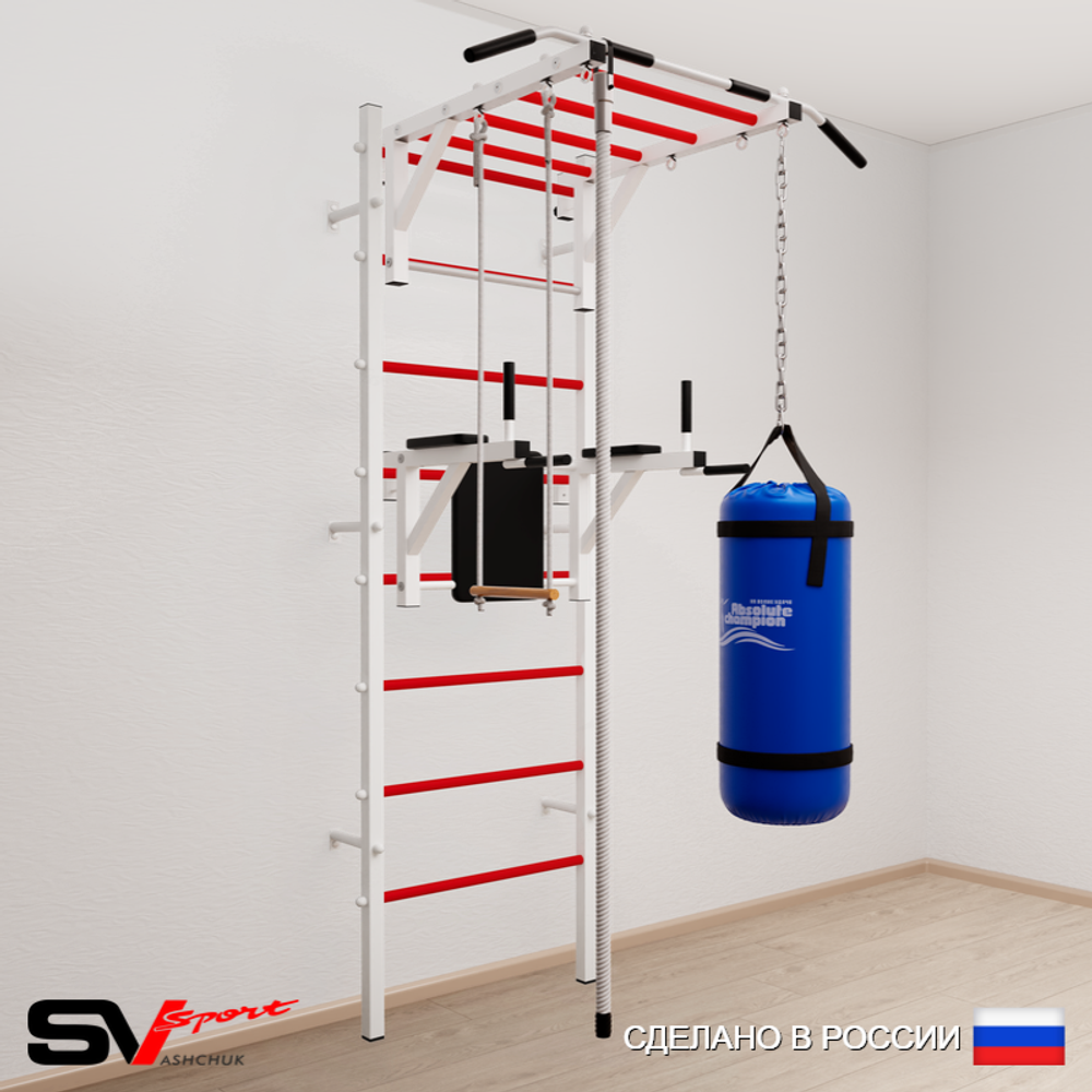 Шведская стенка Sv Sport 5462 (Турник рукоход/Брусья/Канат/Трапеция/Цепь/Мешок 22кг)