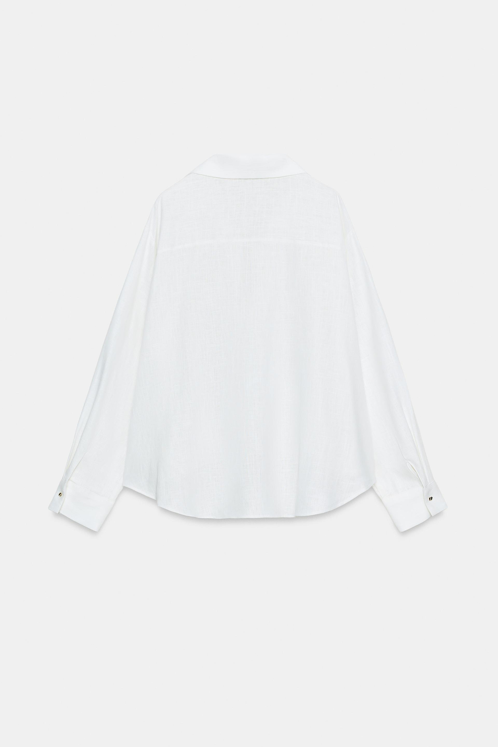 ZARA РУБАШКА ИЗ СМЕСОВОГО ЛЬНА С ОБЪЕМНЫМ НИЗОМ, БЕЛЫЙ