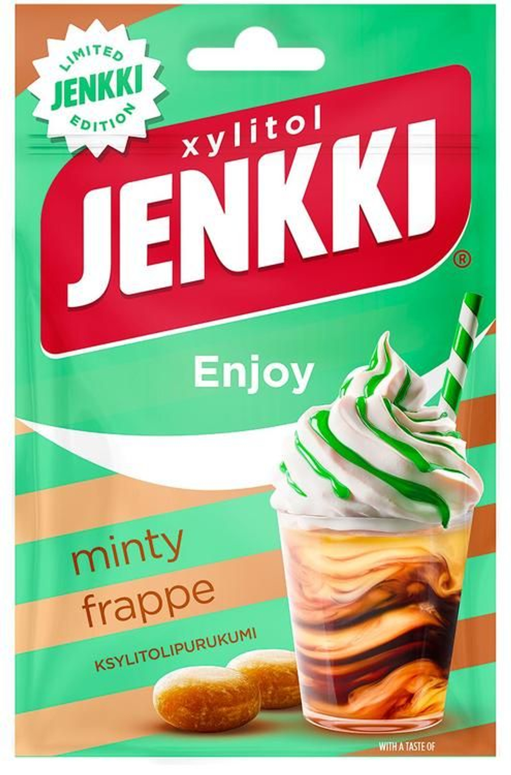 Жевательная резинка Jenkki Enjoy Minty Frappe, Холодный кофе с мятой, с ксилитом 35 г (из Финляндии)