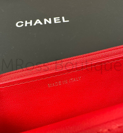 Классический красный кошелек на цепочке Chanel Woc премиум класса