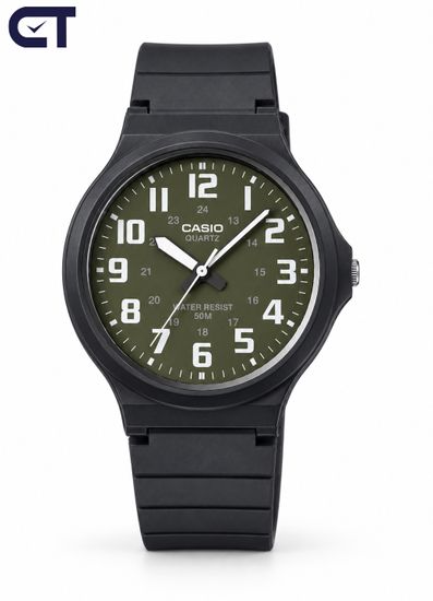 CASIO MW-240-3B CASIO Collection мужские наручные часы — зелёный монохром, лёгкий корпус и водостойкость 50 м