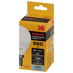 Лампа светодиодная Kodak LED P45-11W-840-E14 K 11Вт шар нейтральный белый свет Е14 | Лампы cветодиодные Шар (G/P)