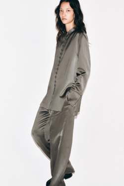 ZARA ШИРОКИЕ БРЮКИ ИЗ САТИНА — ZW COLLECTION, СЕРЫЙ