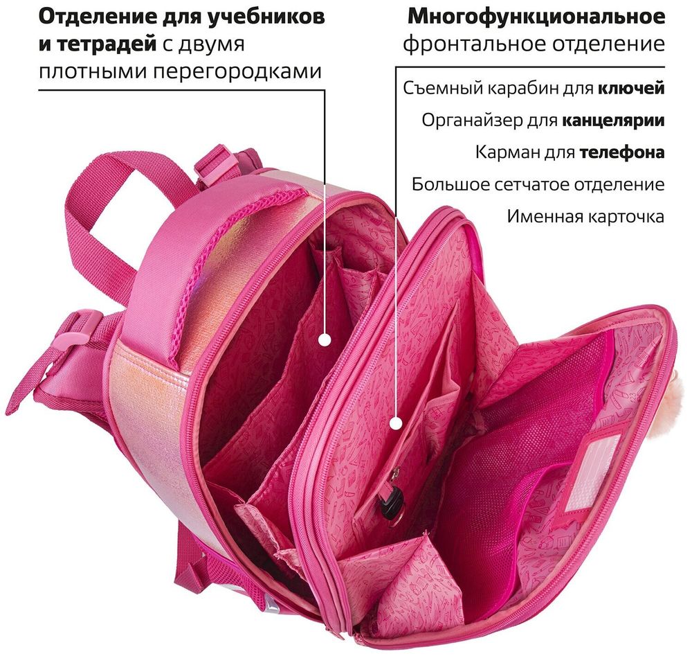 Ранец BRAUBERG SHINY, 2 отделения, "Honey bunny", 36х28х14 см, 270695