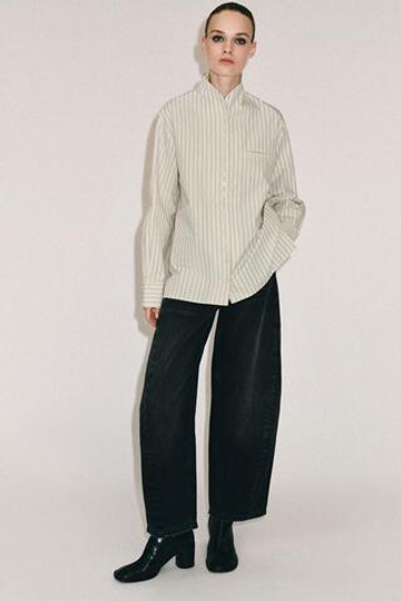 ZARA РУБАШКА В ПОЛОСКУ ZW COLLECTION, ЭКРЮ/СЕРЫЙ
