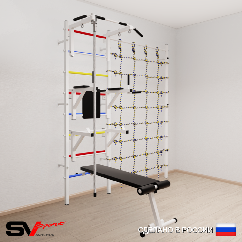 Шведская стенка Sv Sport усиленная 6900 (Турник стандарт/Брусья/Стойка/Скамья/Канат/Канатный лаз)