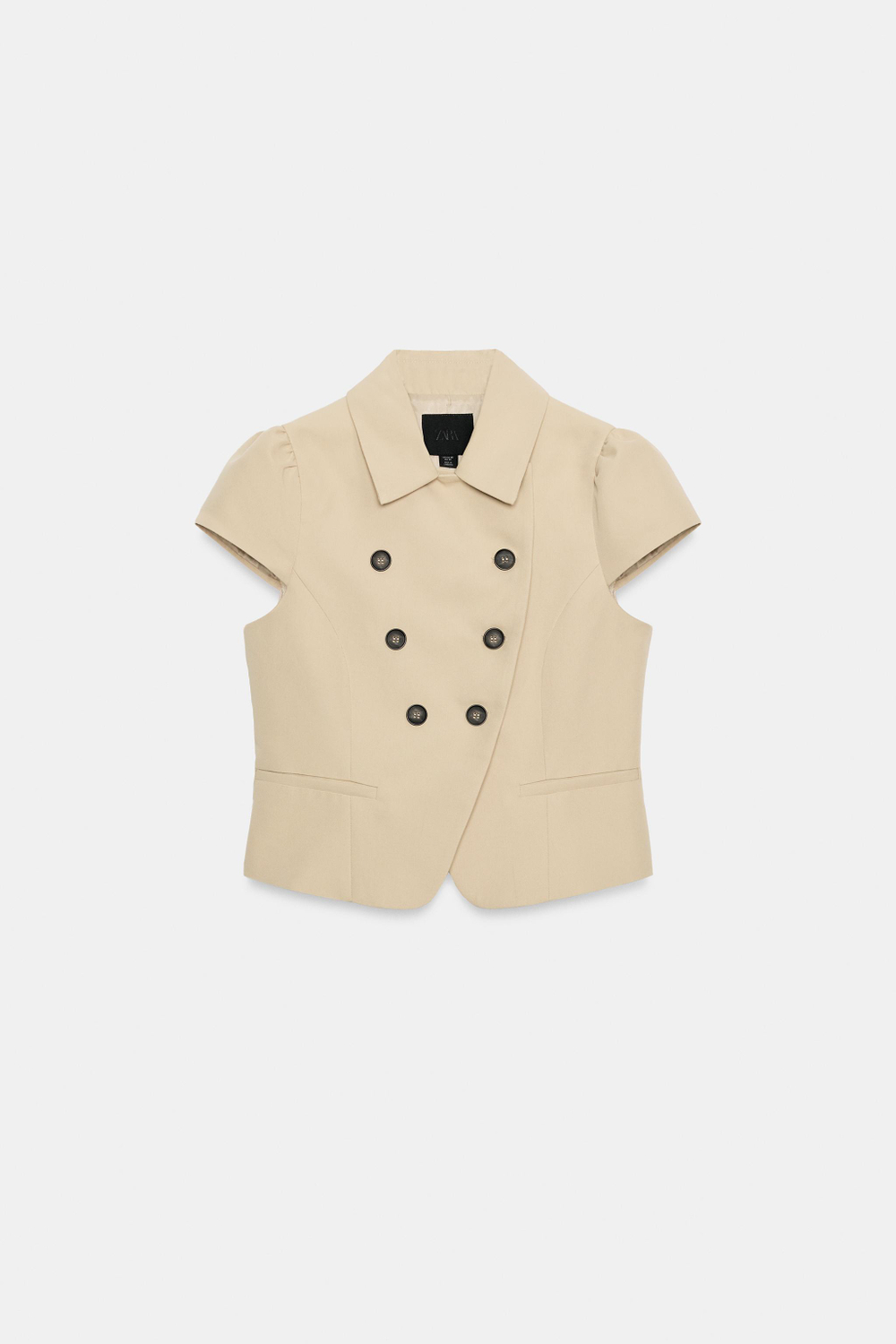ZARA ЖАКЕТ С КОРОТКИМИ РУКАВАМИ И ДВУБОРТНОЙ ЗАСТЕЖКОЙ, РЫЖЕВАТО-КОРИЧНЕВЫЙ