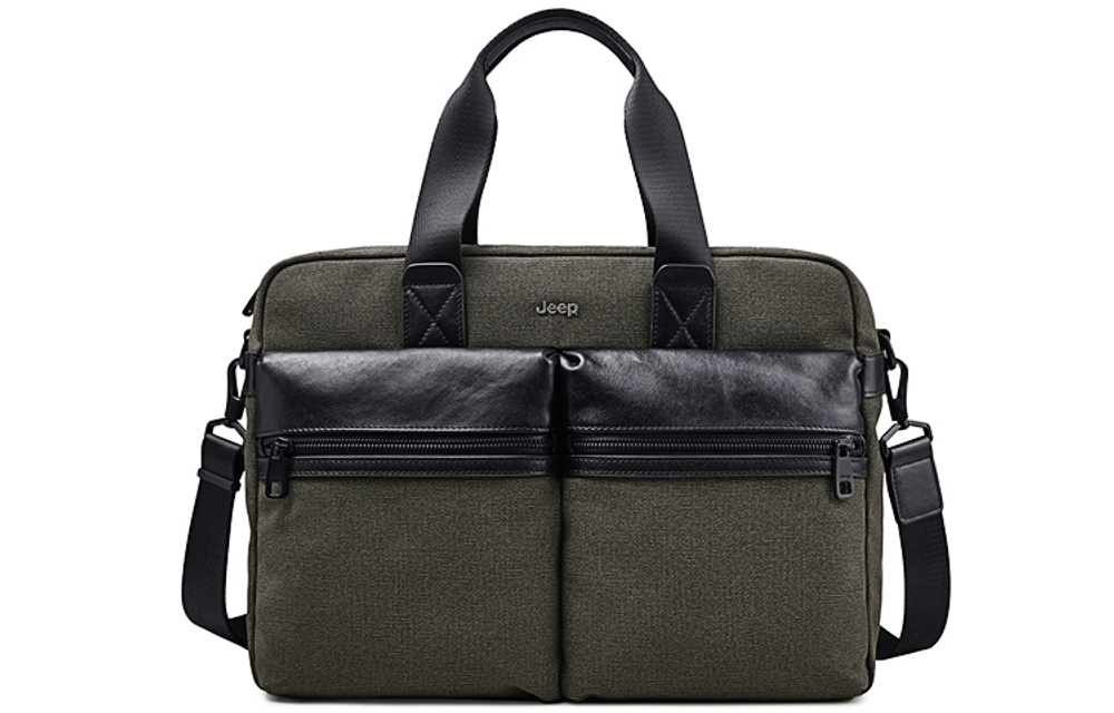 Jeep Cow Leather Laptop Bag Men"s Green