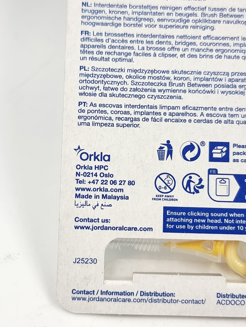 Межзубные ершики Jordan Clinic Brush Between 0,7 мм размер L (Желтая), 10 шт (Из Финляндии)