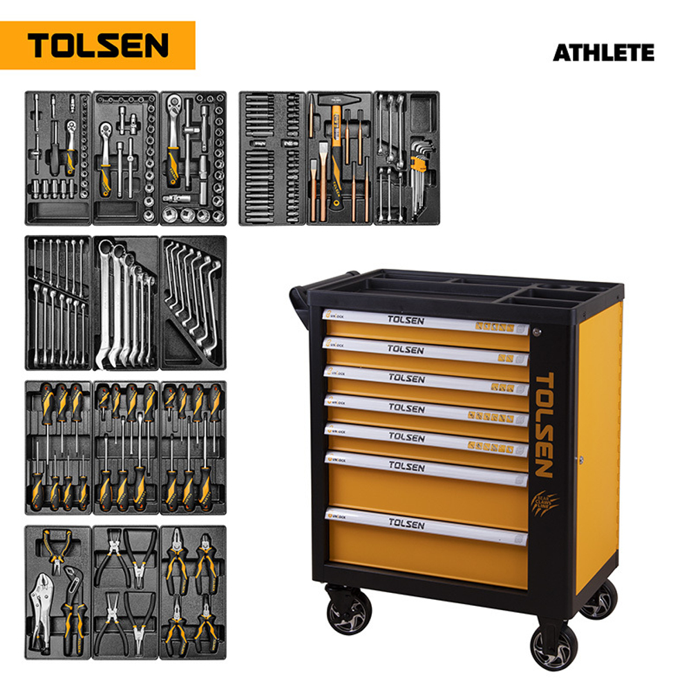 TOLSEN (TT85412) Набор инструментов "ATHLETE" в черной тележке, 189 предметов