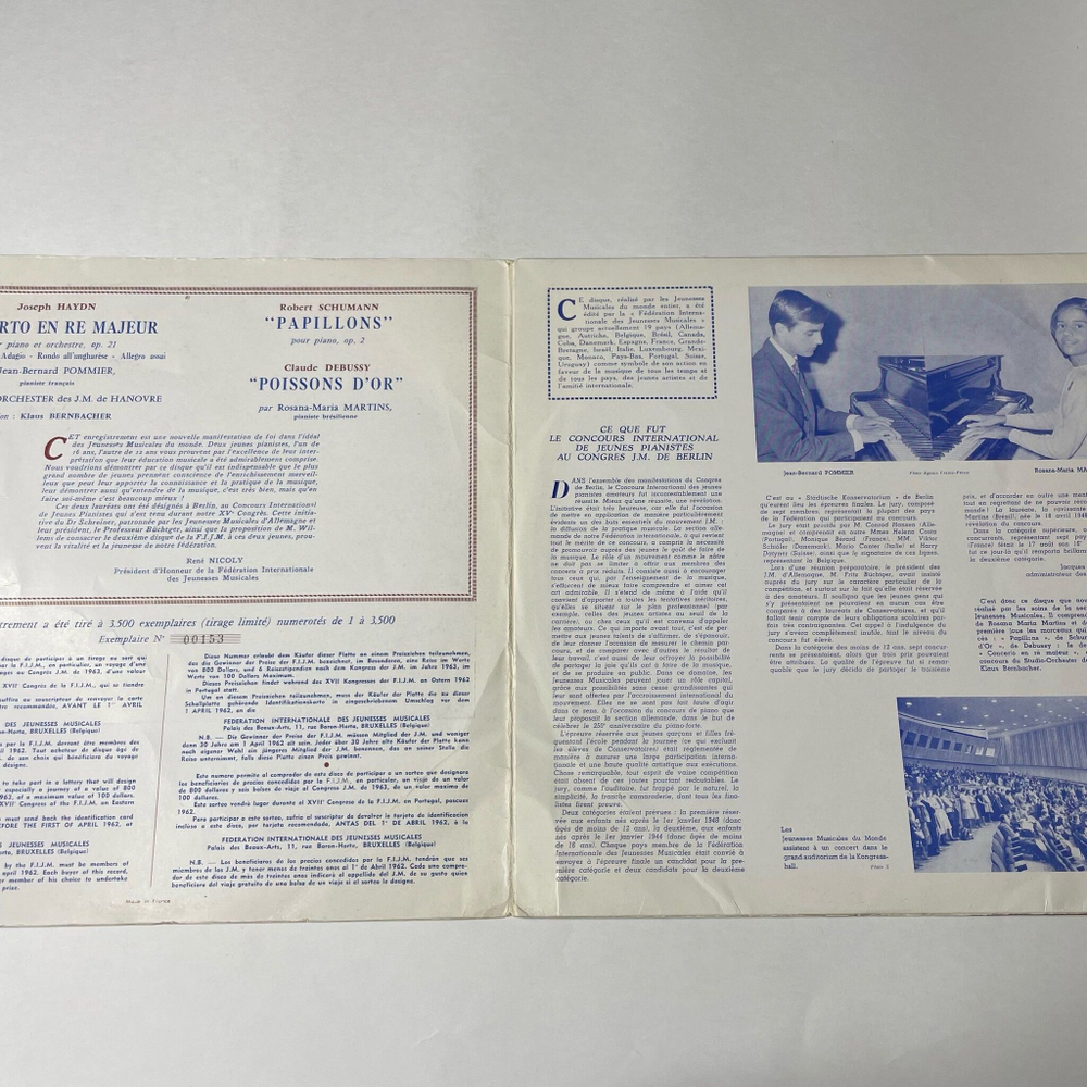Винтажная виниловая пластинка LP Joseph Haydn, Robert Schumann, Claude Debussy, Jean-Bernard Pommier, Piano Et Orchestre, Op. 21, Papillons Pour Piano, Op. 2 (Canada 1962)