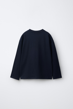 ZARA НАБОР ИЗ ТРЕХ ОДНОТОННЫХ ФУТБОЛОК С ДЛИННЫМИ РУКАВАМИ, МОРСКОЙ СИНИЙ