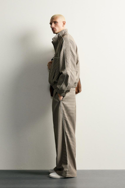 ZARA БРЮКИ RELAXED FIT С КОНТРАСТНЫМ УЗОРОМ «ГУСИНАЯ ЛАПКА», БЕЖЕВЫЙ
