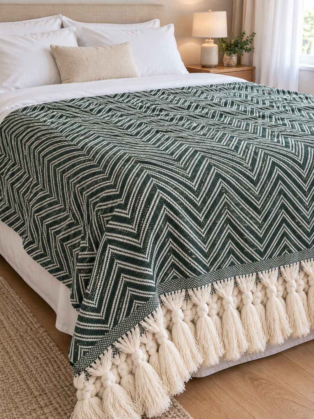 Плед-пике Velora Home «V-дизайн» двухцветный, зелёный, 200×230 см, хлопок 100%