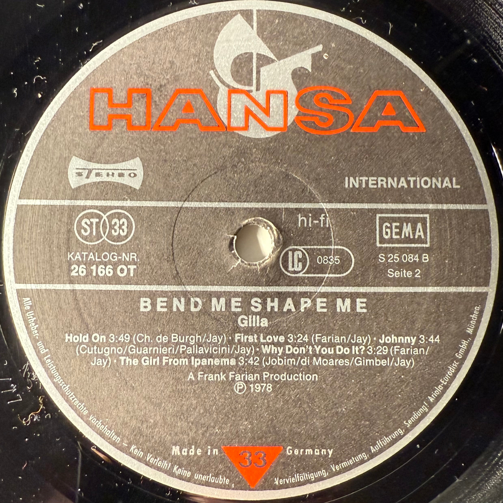 Gilla ‎– Bend Me Shape Me (Германия 1978г.)