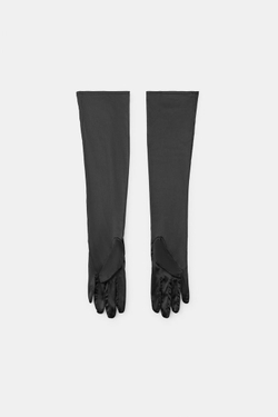 ZARA ДЛИННЫЕ АТЛАСНЫЕ ПЕРЧАТКИ, ЧЕРНЫЙ