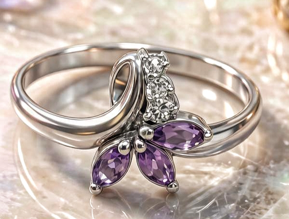 Ювелирное кольцо из серебра 925 пробы с аметистом и фианитами