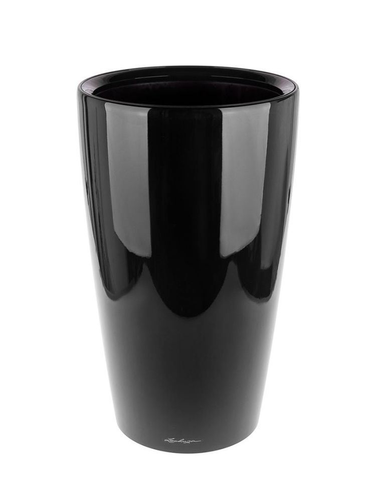 Кашпо Lechuza "Rondo Complete black high gloss" (пластик), D40xH75 см