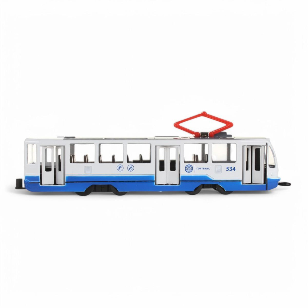 Модель ин. мет. "Трамвай" 18,5см, свет-звук, двери, бел, коробка TRAM71403-18SL-BUWH (Технопарк)