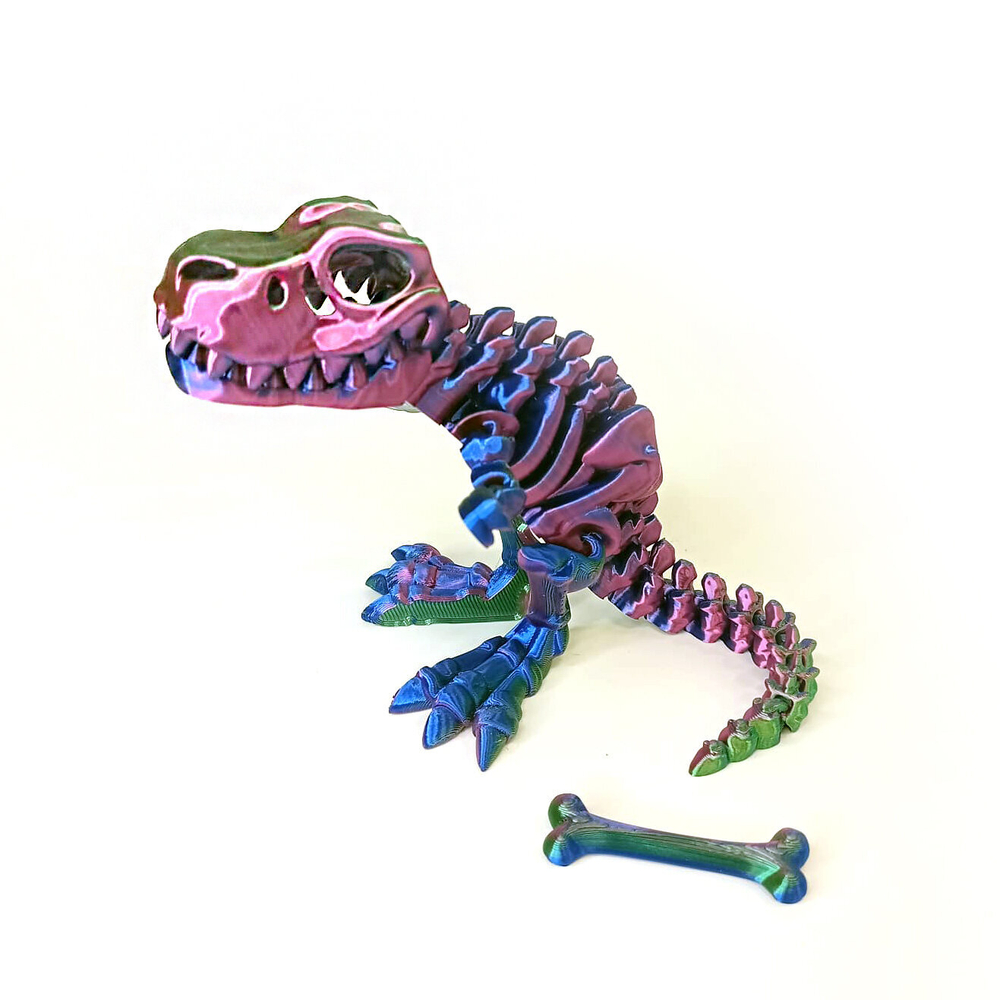 Динозавр-скелет Ти-Рекс (T-rex Dino) с косточкой, гибкая фигурка, трехцветный