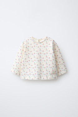 ZARA ФУТБОЛКА С ПРИНТОМ ДОМИКИ, СИНИЙ/БЕЛЫЙ