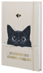 Ежедневник А5 128л. лин. недат. "Погладь кота" дизайн тв.облистер 7БЦ, мат.лам., фольга, застежка на рез