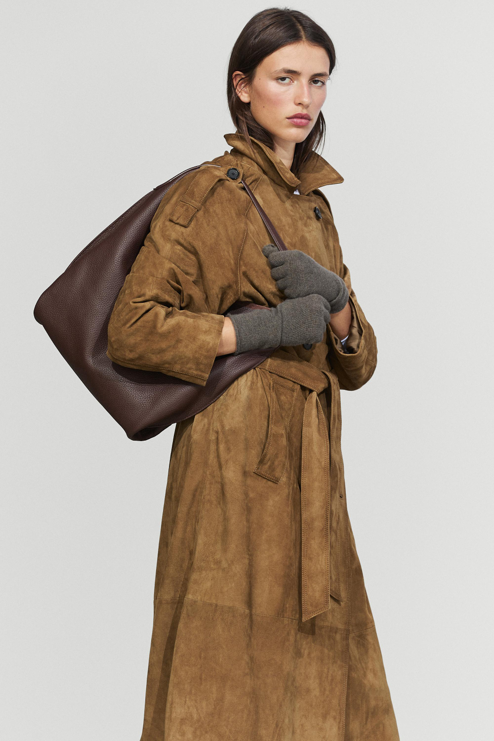 Massimo Dutti Перчатки из 100% кашемира, темный хаки