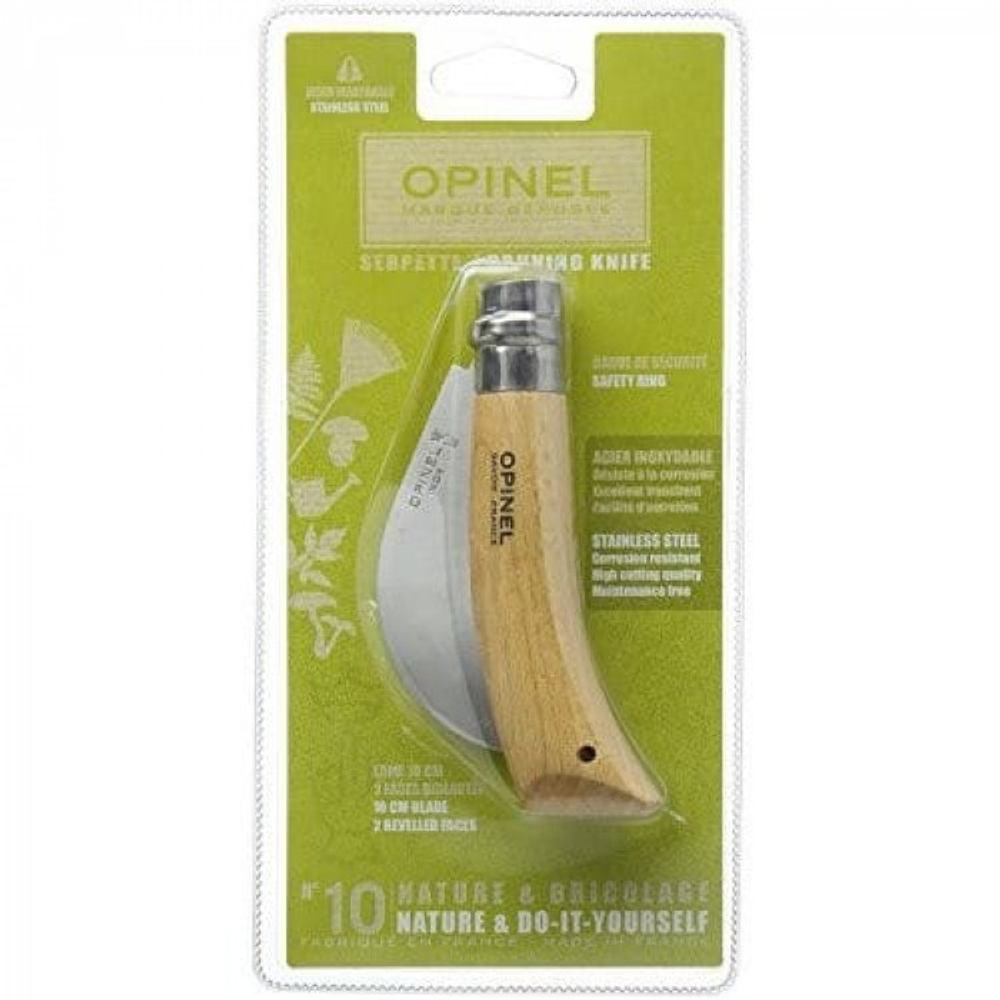 Нож садовый Opinel №10, нержавеющая сталь, с изогнутым лезвием, блистер