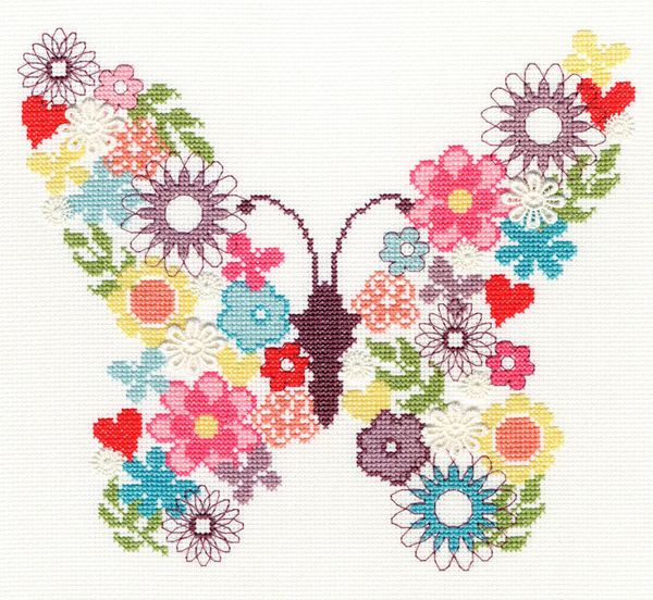 Набор для вышивания нитками Bothy Threads, Butterfly Bouquet (Цветочная Бабочка), 25х23 см