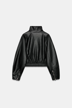 ZARA УКОРОЧЕННАЯ КУРТКА ИЗ ИСКУССТВЕННОЙ КОЖИ, ЧЕРНЫЙ