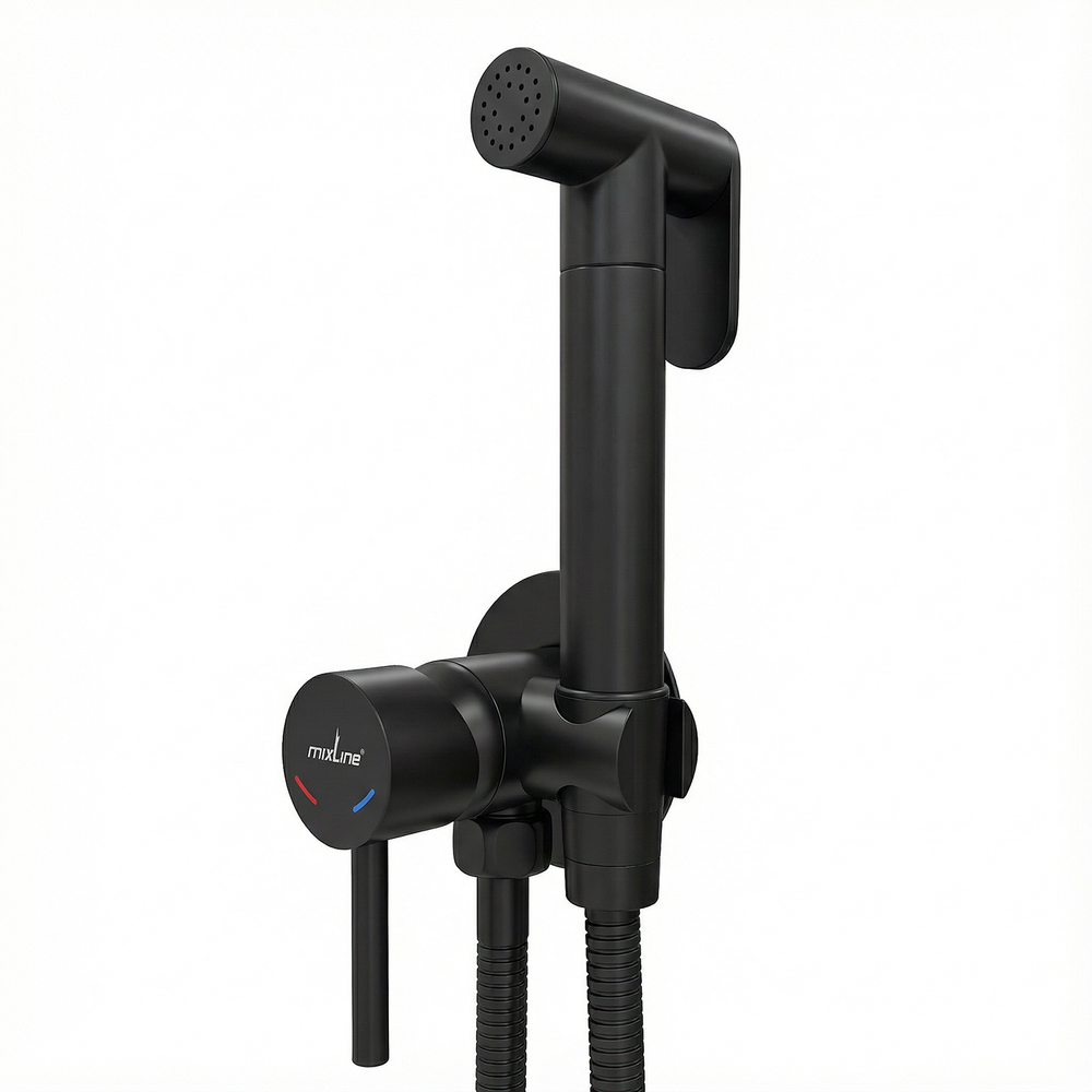 Смеситель с гигиенической лейкой 25k MIXLINE МЛ31-081Ч(ML31-081BL) "Рей" встраиваемый ЧЕРНЫЙ