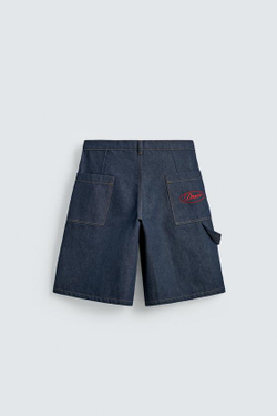 ZARA ДЖИНСОВЫЕ ШОРТЫ С ВЫШИВКОЙ, ИНДИГО