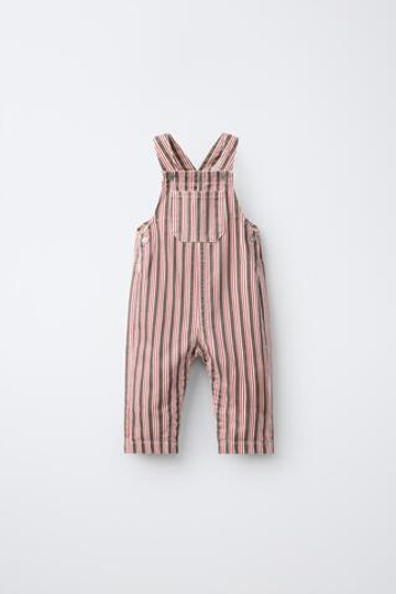 ZARA КОМБИНЕЗОН ИЗ ТВИЛА В ПОЛОСКУ, КОРИЧНЕВЫЙ/ЭКРЮ