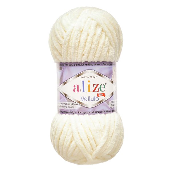 Пряжа Alize (Ализе) Velluto / уп.5 мот. по 100 г, 68м, 062 светло-молочный A