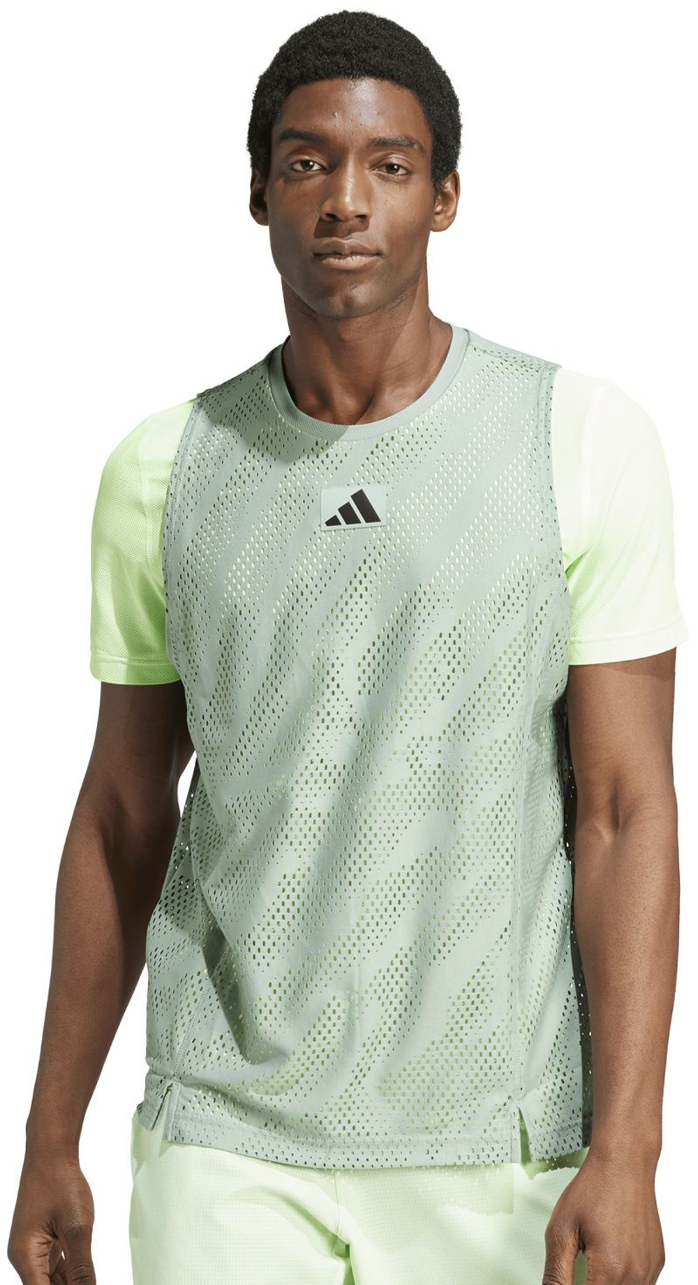 Мужская теннисная футболка Adidas Tennis T-Shirt Pro Layering - silver green/green spark
