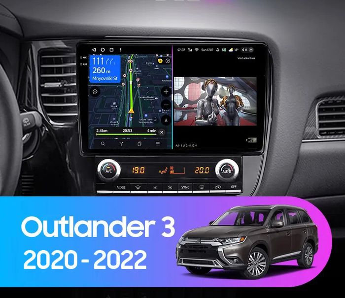 Магнитола для Mitsubishi Outlander 3 2019-2022 (прямоугольный климат) - Kuberg OL-1573 QLed+2K, Android 12, Быстрая, CarPlay, 4G SIM-слот