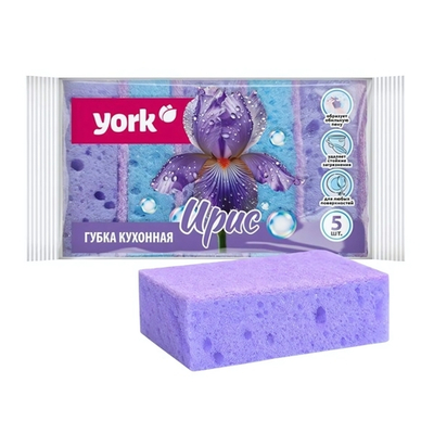 Губки для посуды 5 шт Ирис (крупнопористый поролон) YORK