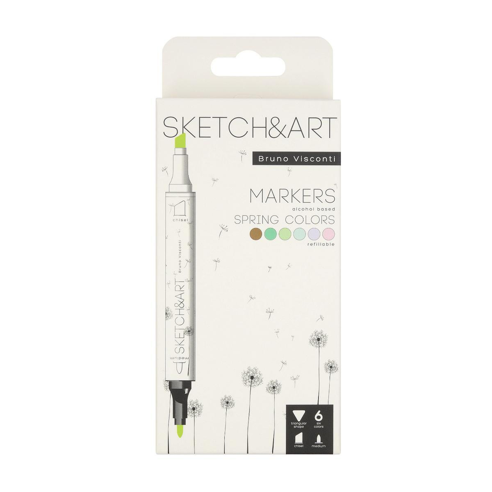 Скейтчмаркеры двусторонние 6 цв. "Sketch&Art. Весенний пейзаж" (Bruno Visconti)