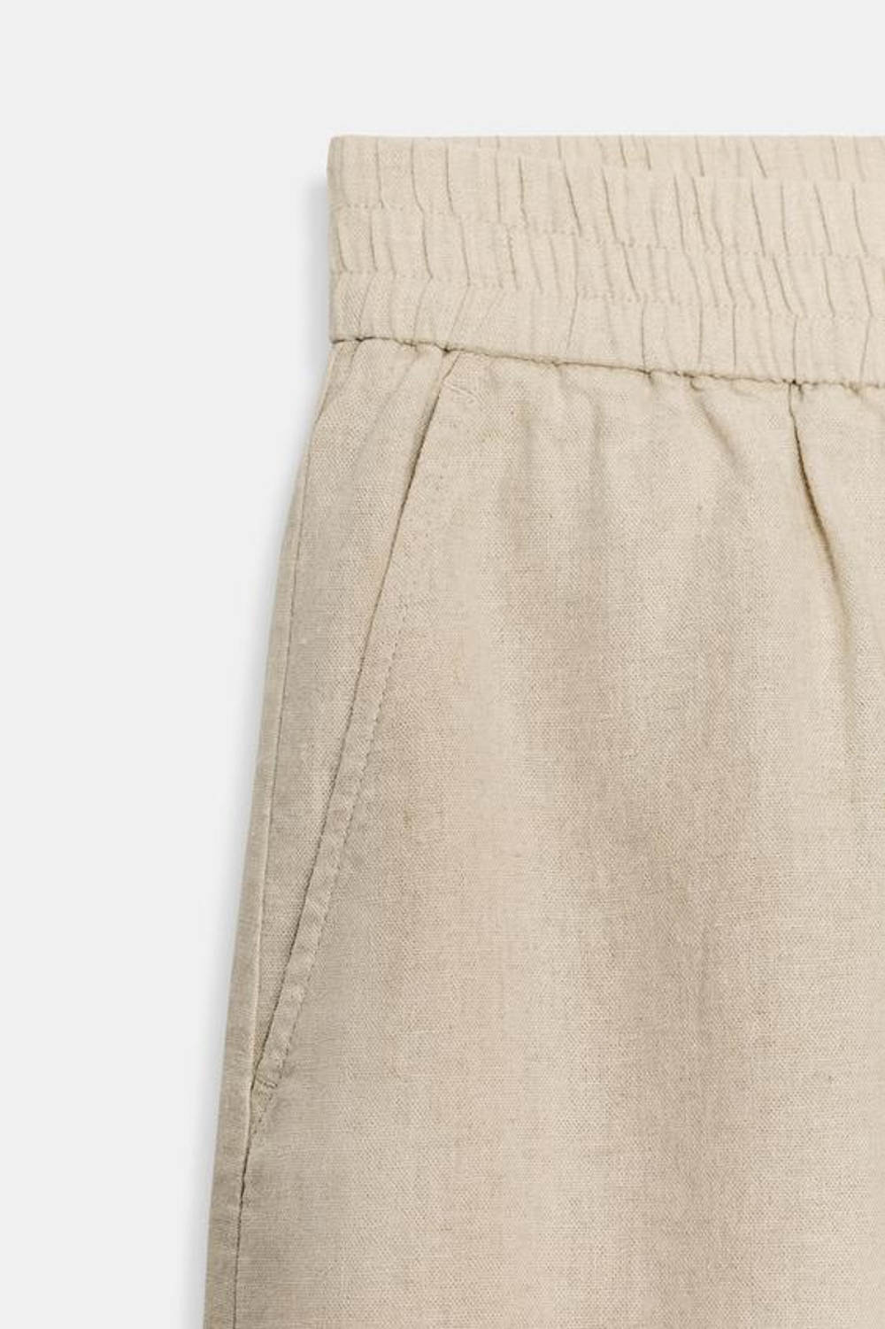 ZARA ШОРТЫ ИЗ СМЕСОВОГО ЛЬНА С ЭЛАСТИЧНЫМ ПОЯСОМ, СВЕТЛО-БЕЖЕВЫЙ