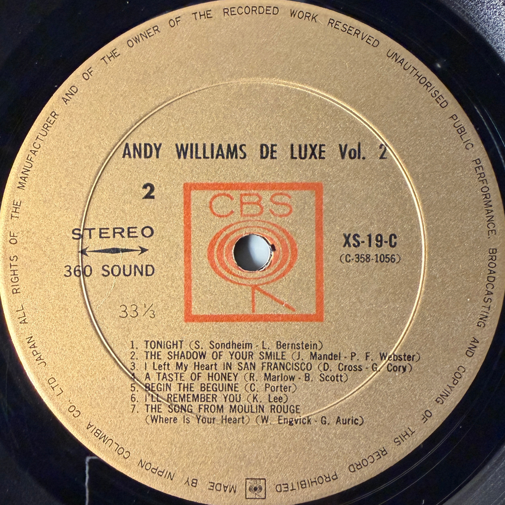 Andy Williams ‎– De Luxe Vol. 2 (Япония 1967г.) Т