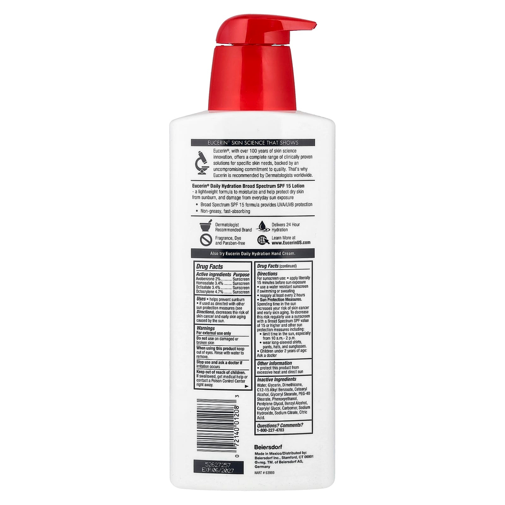 Eucerin, ежедневный увлажняющий лосьон, SPF 15, без отдушек, 500 мл (16,9 жидк. унции)
