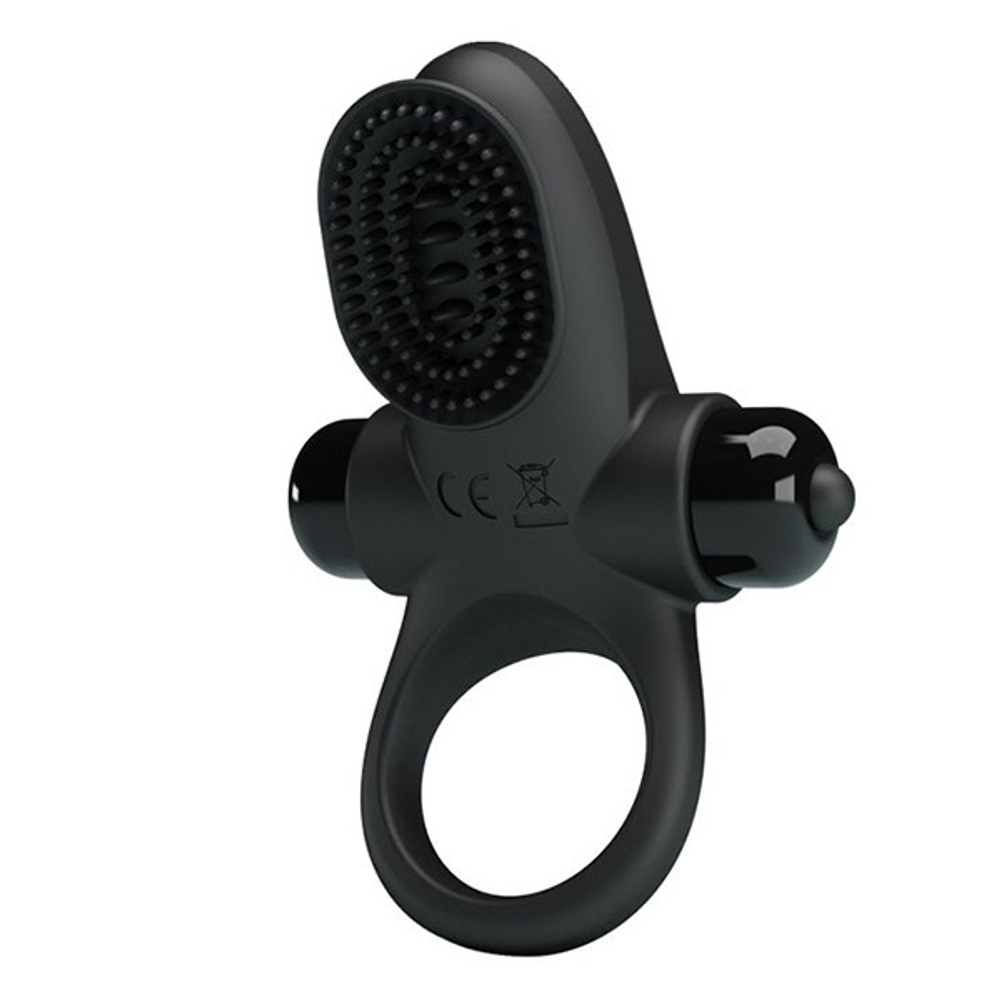 Черное эрекционное виброкольцо в клиторальной щеточкой Baile Pretty Love Vibrant Penis Ring II BI-210205